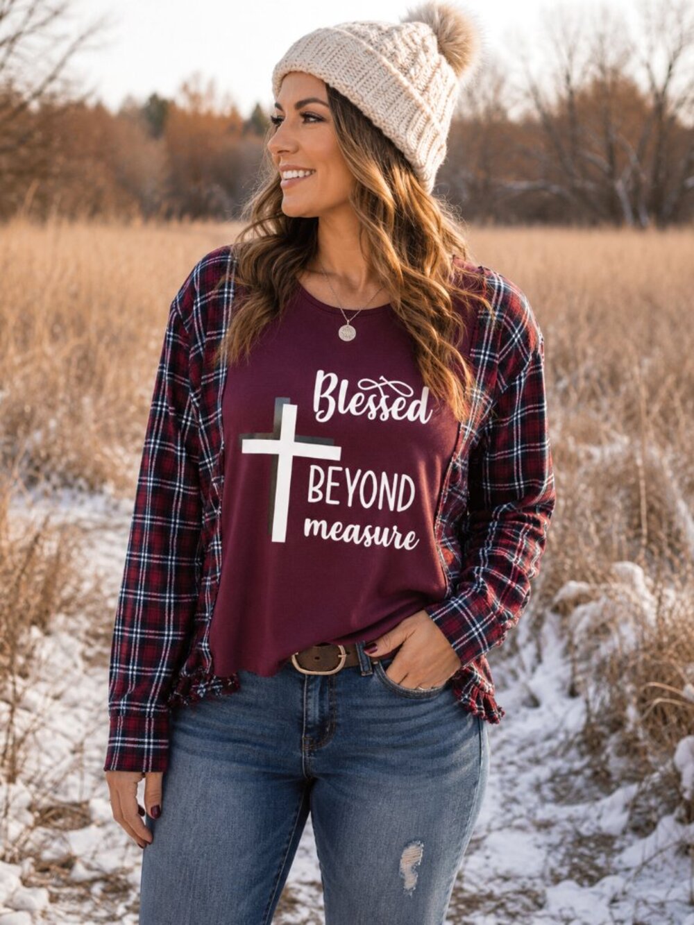 Upcycled Flannel Shirt Reworked Inspirational Theme Graphic Tee Size M-XL